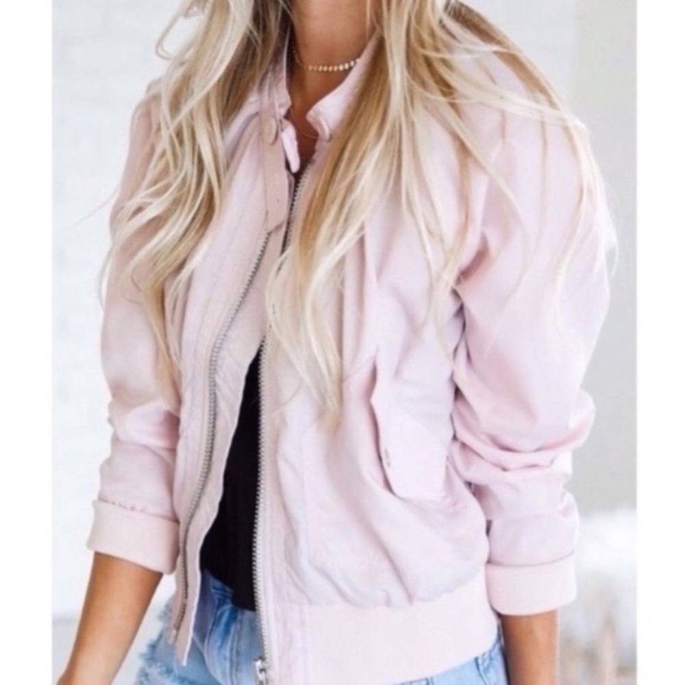 Free People Midnight Bomber Jacket Blush Pink Satin Large